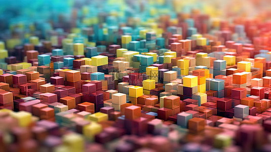 科技科幻黑色方块背景图片_抽象 3D 城市景观挤压全彩方块