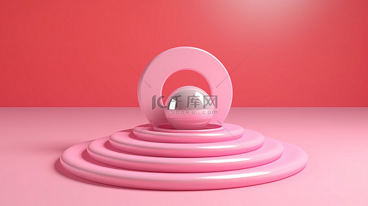 浅粉色背景与层叠粉色圆圈的 3D 渲染