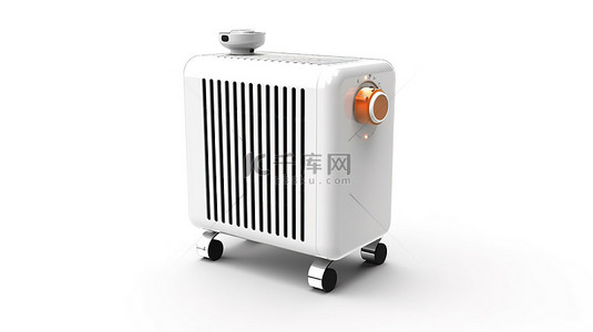 白色背景上的电油加热器的 3d 插图