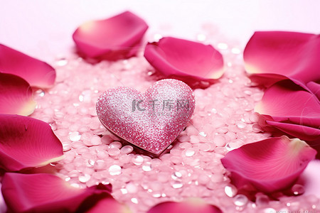 花瓣心形背景图片_粉红色花瓣的伞下有一颗心形的玫瑰花瓣