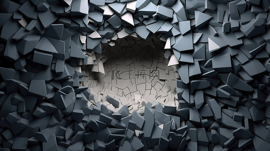 3D 抽象马赛克碎片拼贴破碎方形与空心中心