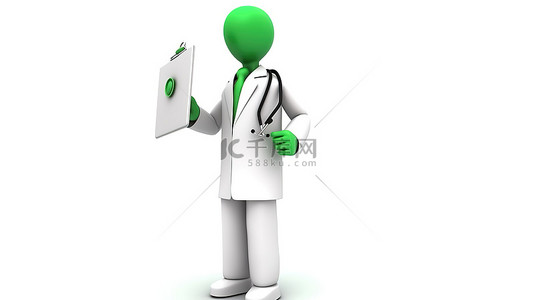 白色背景 3d 医生与经过验证的绿色复选标记