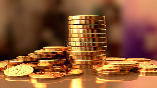 具有独立背景的货币兑换的 3D 渲染，具有一堆金币和欧元货币符号