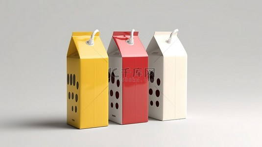 3D 渲染的牛奶或果汁盒零售包装模型，盖子隔离在白色背景上