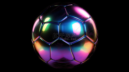 科幻朋克背景图片_在黑色背景上隔离的 3D 渲染中的虹彩足球
