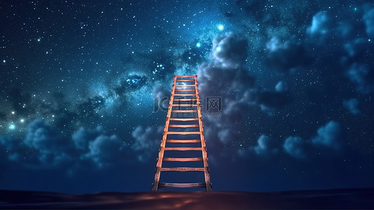 想法星空背景图片_上升到星空 3d 渲染的梯子