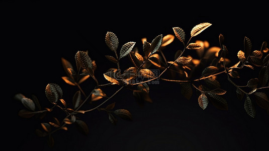 优雅的 3d 渲染别致的辐射树枝在黑暗的背景下蓬勃发展