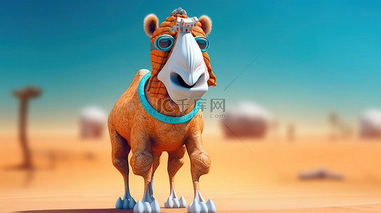 带防尘口罩背景图片_顽皮的 3d 骆驼带着面具玩耍