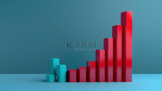 创新业务进展蓝色背景与红色箭头图描绘增长和发展 3d 渲染