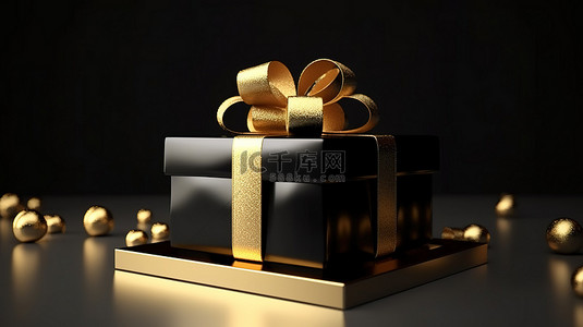 金色盒子样机背景图片_优雅的礼品包装，金色内部和深色外部令人惊叹的 3D 插图和渲染