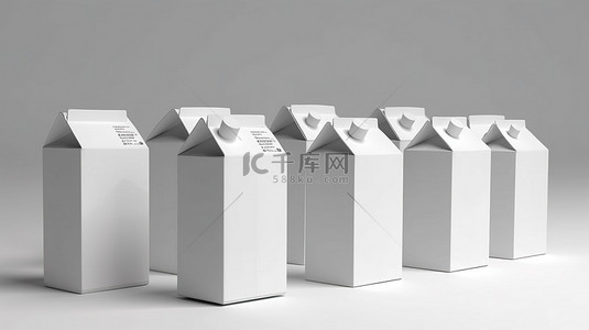 空纸盒背景图片_在白色背景上以 3D 渲染的空果汁或牛奶盒