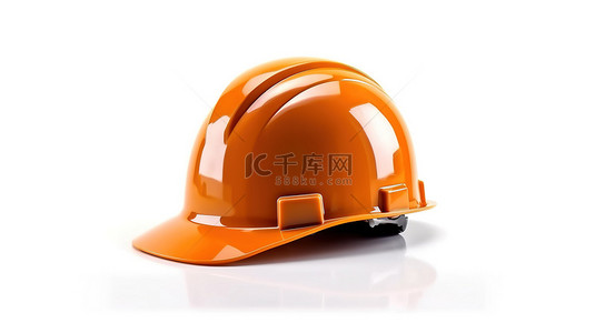 白色背景下充满活力的橙色建筑头盔的 3D 渲染
