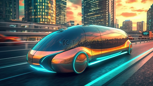 元宇宙城市背景图片_元宇宙的未来运输车在路上飞驰