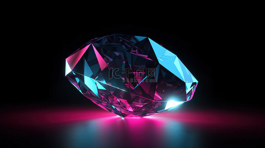 粉色钻石背景图片_3d 渲染的深色背景下，粉色和蓝色色调的发光 LED 钻石