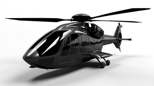 白色天空背景背景图片_白色孤立背景下空中出租车小型黑色军用运输直升机的 3D 插图