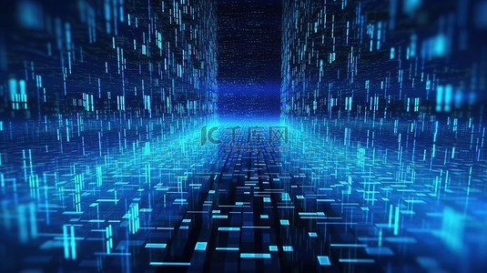 电脑背景背景背景图片_蓝色矩阵数字数据流和编码概念 3D 渲染的未来爆发