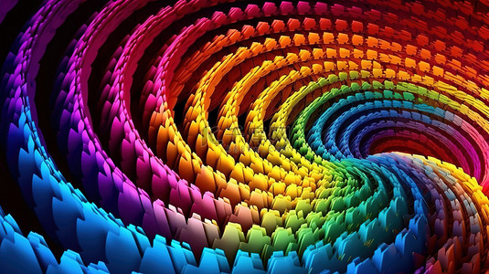 带有虚线背景的 3D 渲染抽象彩虹螺旋图片