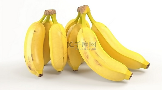3d 渲染中的热带水果在白色背景上分离香蕉
