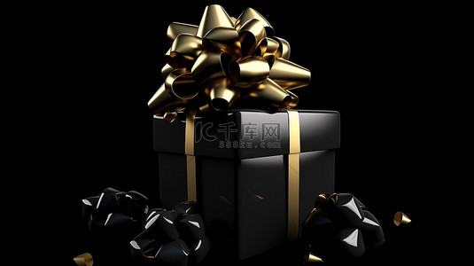 金框丝带背景图片_金色丝带装饰的黑色盒子非常适合圣诞节黑色星期五新年等