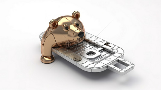 电话卡背景图片_3D 渲染金属熊陷阱捕获白色背景上的手机 SIM 卡