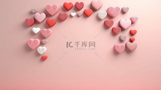 可爱浪漫的背景图片_可爱的心形框架浪漫的消息设计 3d 渲染