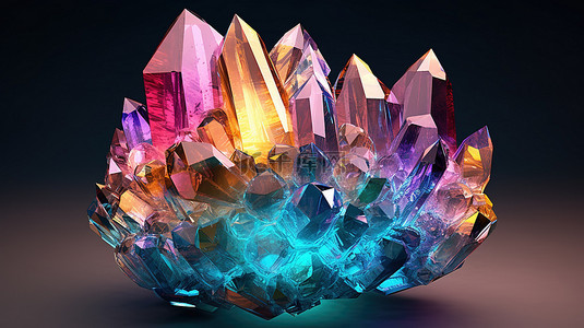 充满活力的水晶石英形成的 3d 渲染