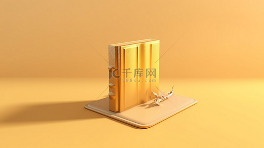 读书阅读书籍背景图片_3D 书籍封面从正面展示，带有柔和的黄色背景