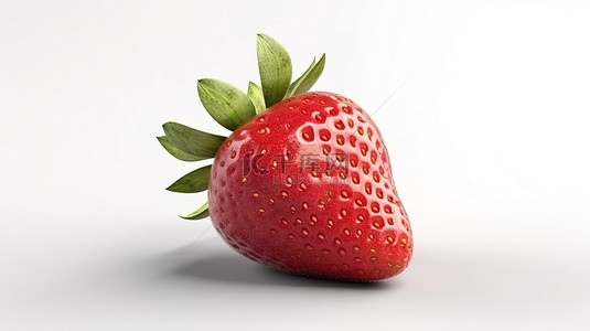 白色背景上红色草莓的充满活力的 3D 渲染