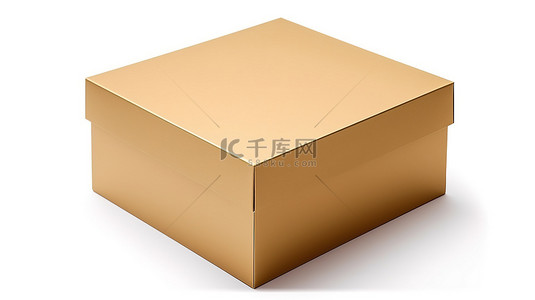 白色背景上金色纸板箱的 3D 渲染包装盒图像非常适合模型