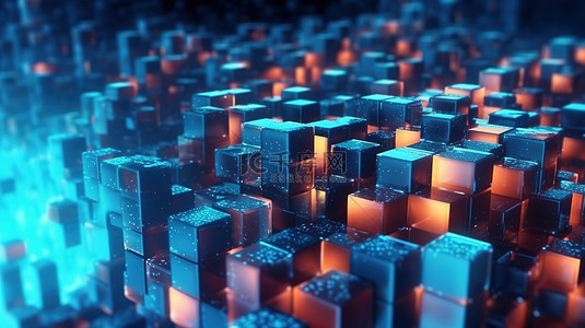 区块链蓝色科技背景图片_区块链技术抽象形状和大数据的未来立方背景