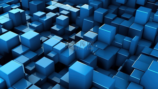 蓝色几何形状的矩形 3D 插图