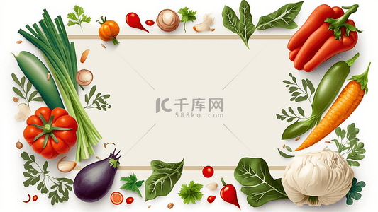 绿色底图背景图片_蔬菜白色可口营养美味边框背景
