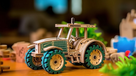 儿童教学背景图片_孩子们收集 3D 拼图来建造拖拉机