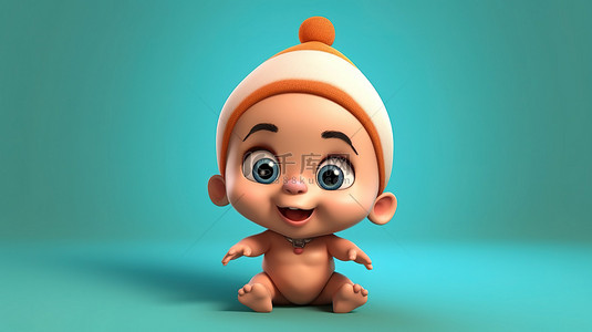 婴儿的俏皮 3D 卡通插图