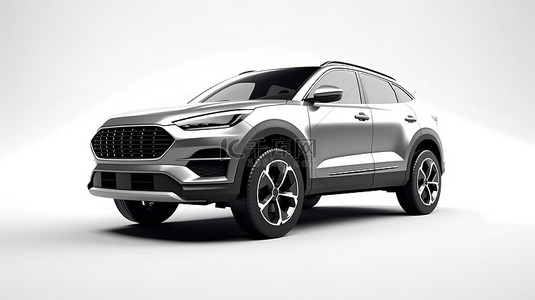 灰色科技背景汽车背景图片_空白白色背景上的时尚现代灰色城市 SUV，用于 3D 渲染