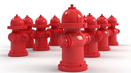 白色背景在 3D 渲染中展示了孤立的红色消防栓和交通锥