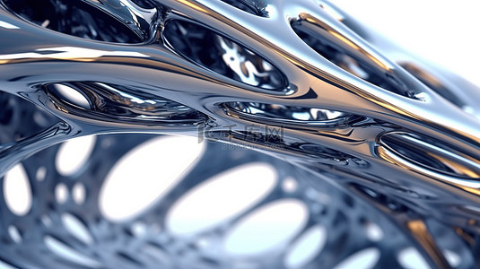高科技金属结构的未来钢形状抽象 3D 渲染