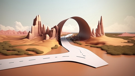 旅行和度假的道路广告孤立的蜿蜒高速公路的 3D 插图