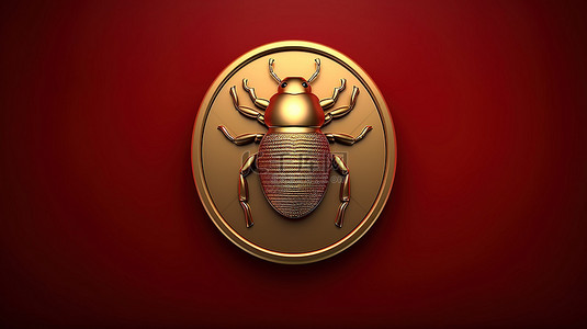 bug背景图片_bug 徽章 3d 渲染的红色和金色社交媒体图标