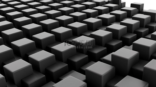 白色背景上倾斜行中的 3D 几何图案黑色块砖