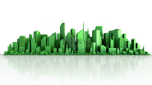 白色背景上绿色城市交叉的 3d 渲染