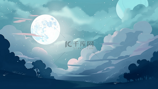 月亮唯美梦幻背景图片_月亮蓝色简单插画的背景