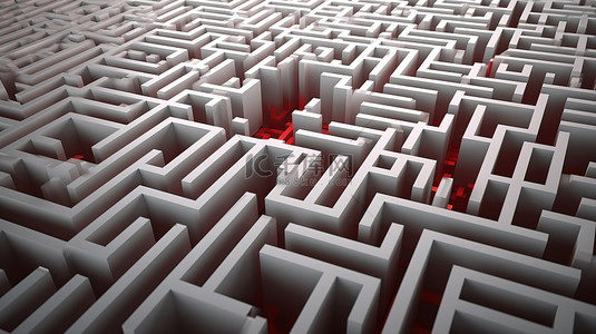方案背景图片_红色楼梯穿过 3D 白色迷宫