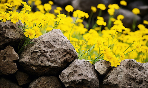 石头间的黄色花朵