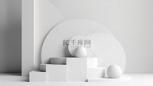 国潮风展示背景图片_3D 渲染高级照片几何讲台在抽象白色背景上用于产品展示