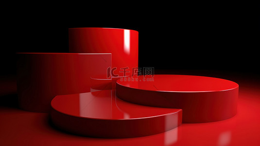 纯红色背景图片_用于展示产品的纯红色 3d 讲台