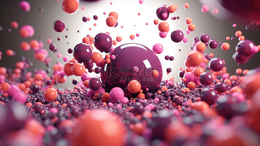 彩色背景灯背景图片_彩色粉红色 3D 渲染，具有混沌球体和空旷宇宙中飞扬的尘埃粒子