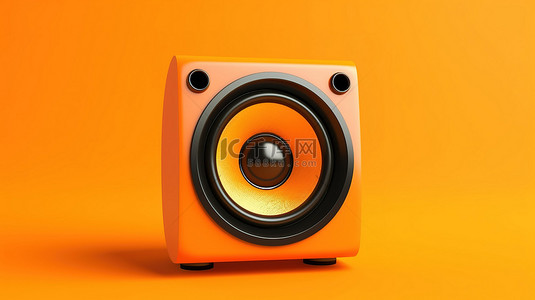 橙色背景的 3d 插图与简约的声音扬声器符号