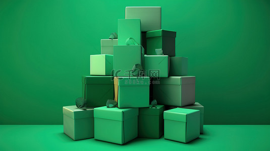 绿色背景展示 3d 盒装礼品