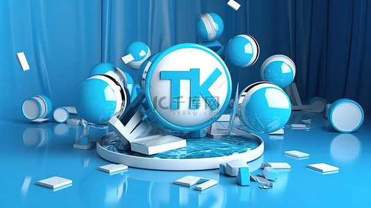 蓝色和白色的 tiktok 经验营销的 3D 插图